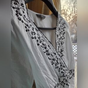 Embroidered White Blouse with Black Detailing
